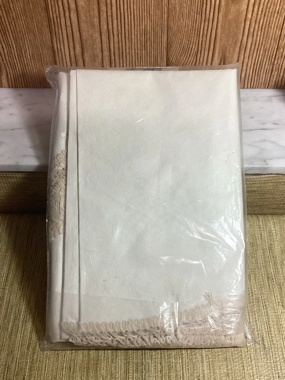 New Vintage Flannel Back Table Cloth - Cream with Natural Fringe